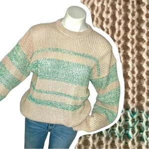 v i n t a g e :: Slouchy Ribbed Knit Natural Striped Knit Sweater